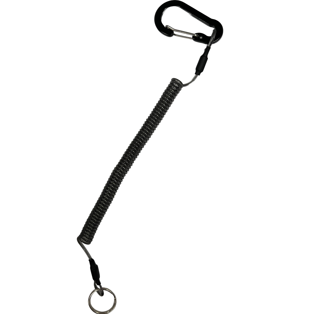 professional tool bungee tether with carabiner with ring black