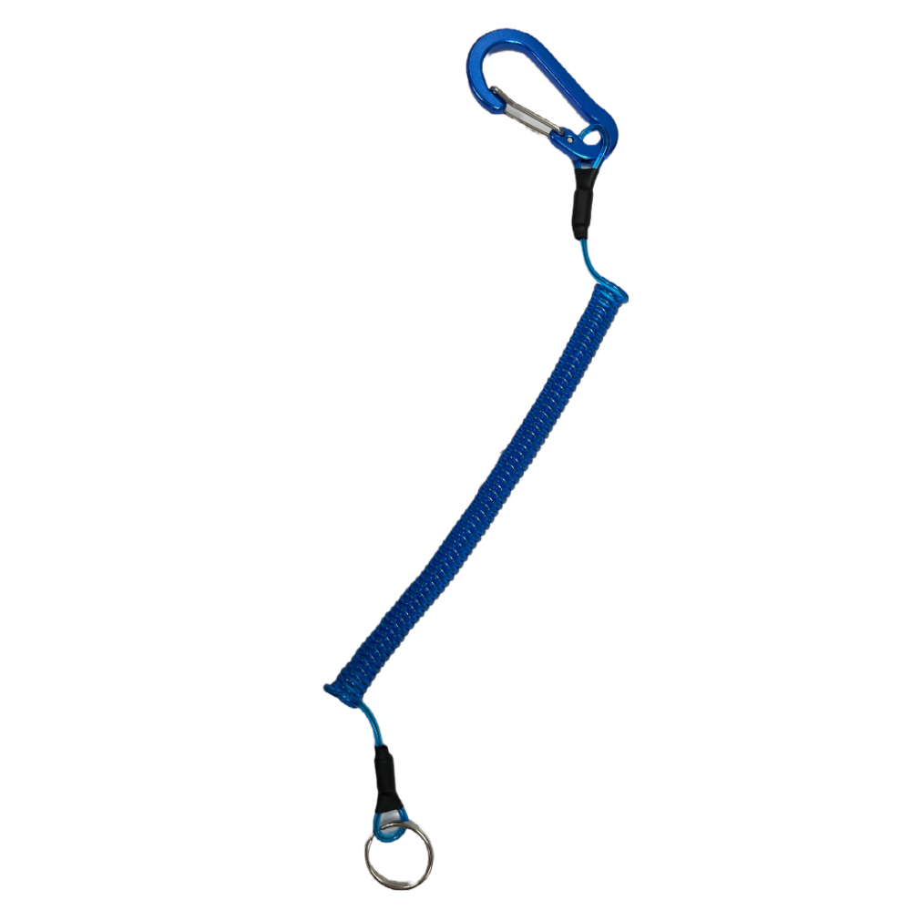 professional tool bungee tether with carabiner with ring blue